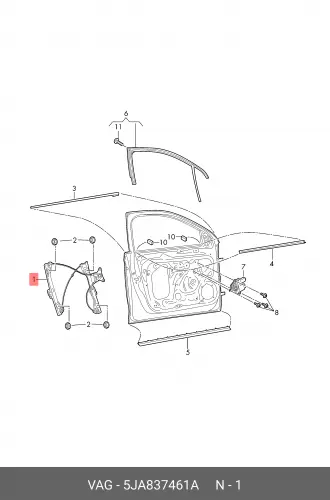 Стеклоподъёмник без REGULATOR ASSY, INTERIOR 5JA837461A VAG механизм стеклоподъёмника regulator assy rr d regulator assy rear door window rh 6983002730 toyota lexus