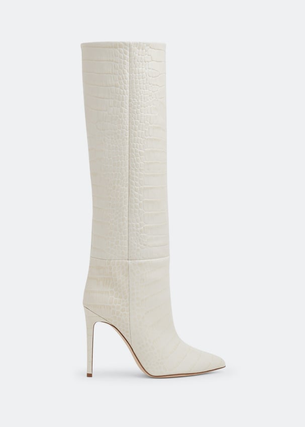 сапоги до колена из кожи с эффектом крокодила paris texas коричневый Ботинки PARIS TEXAS Croc-embossed leather boots, белый