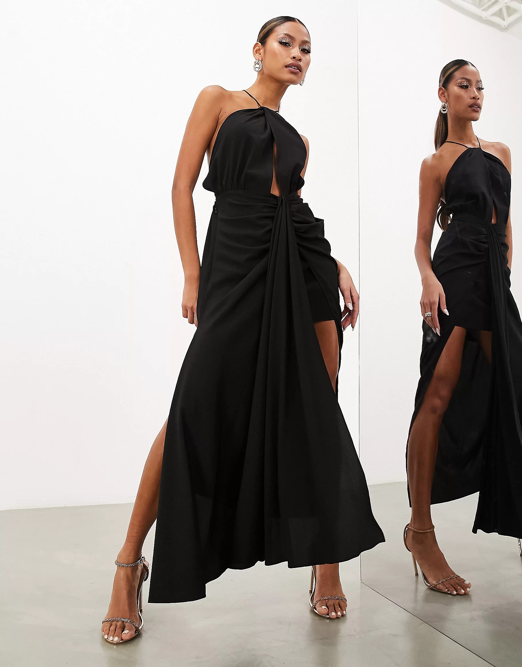 Платье Asos Edition Drape Halter, черный платье макси asos sleeveless drape detail черный розовый