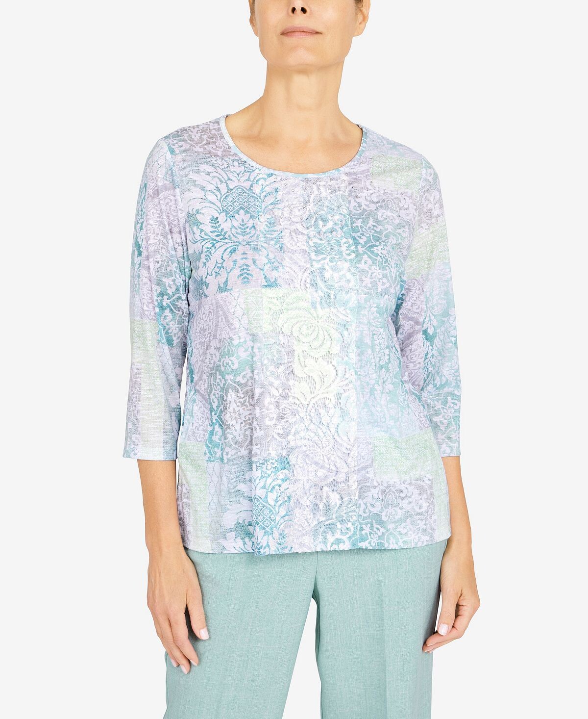 

Трикотажный топ в стиле пэчворк petite lady like scroll Alfred Dunner, мульти