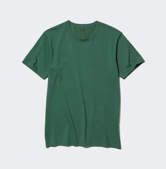 Футболка хлопковая с круглым вырезом и короткими рукавами Uniqlo Airism Cotton Crew Neck Short Sleeved, зеленый футболка uniqlo airism cotton crew neck зеленый
