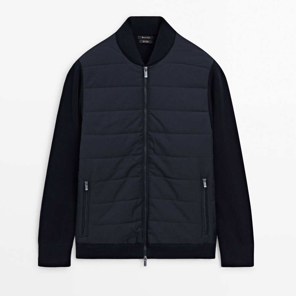 

Кардиган Massimo Dutti Knit With Contrast Quilted Fabric, темно-синий