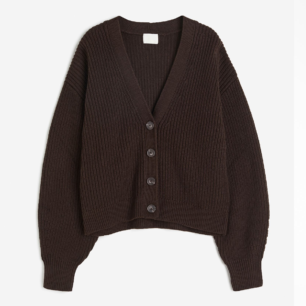 Кардиган H&M Rib-knit, темно-коричневый