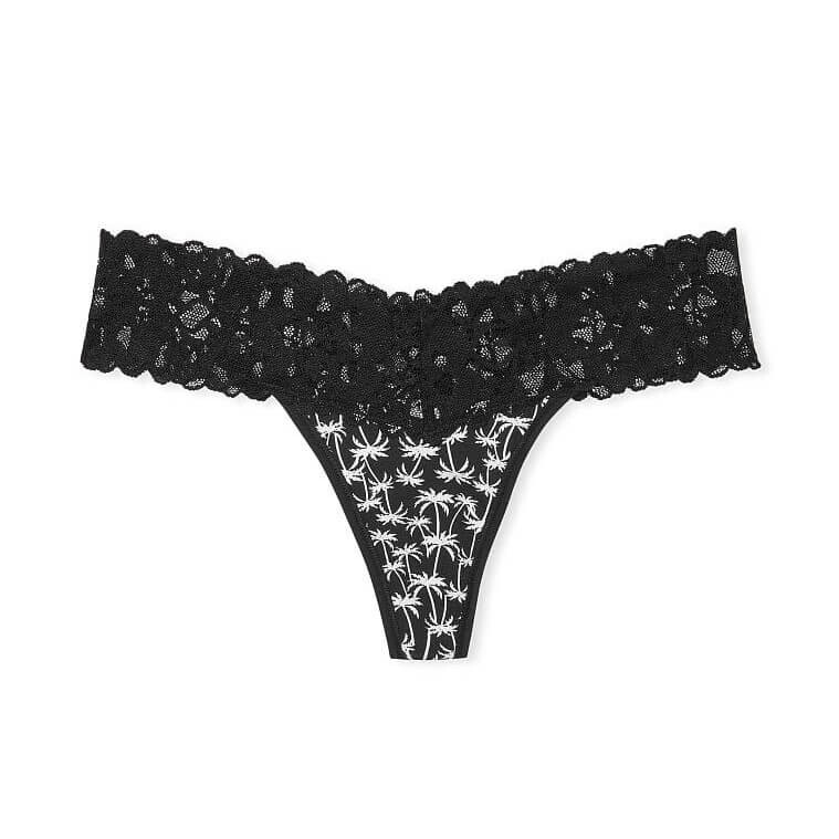 

Трусики-стринги Victoria's Secret Lace Waist Cotton, черный/белый