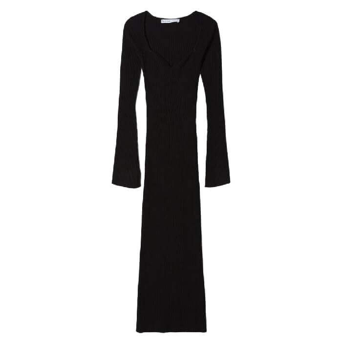 

Платье Bershka Ribbed Knit Midi, черный