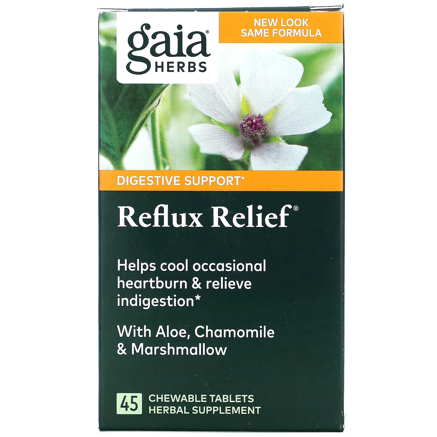 

Gaia Herbs, Reflux Relief, 45 жевательных таблеток