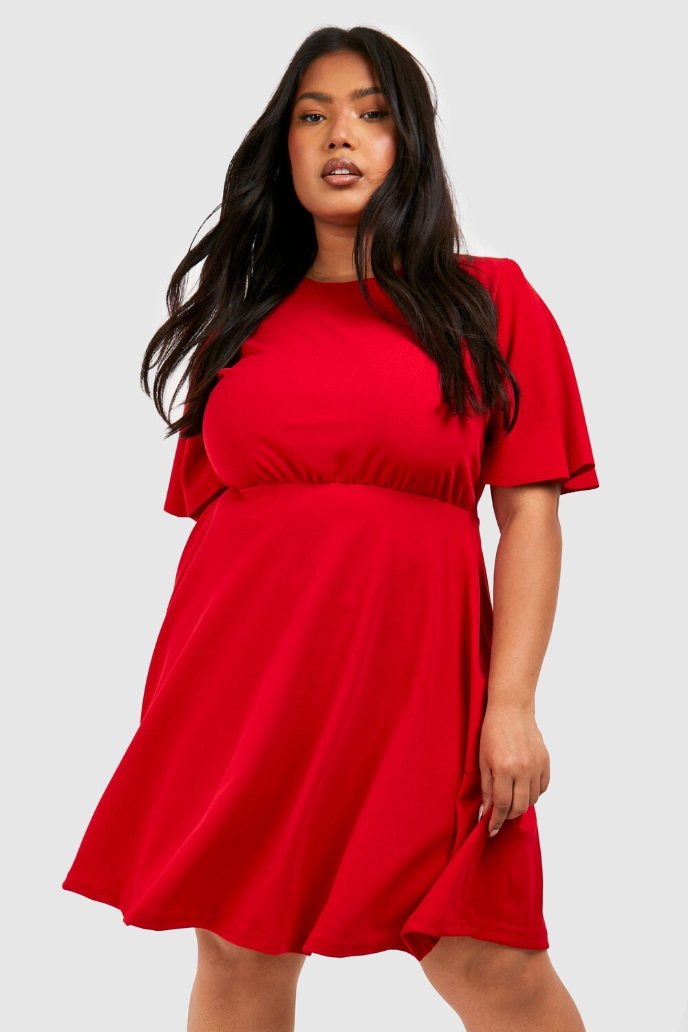 

Платье плиссированное платье с рукавами-ангелами Boohoo, красный