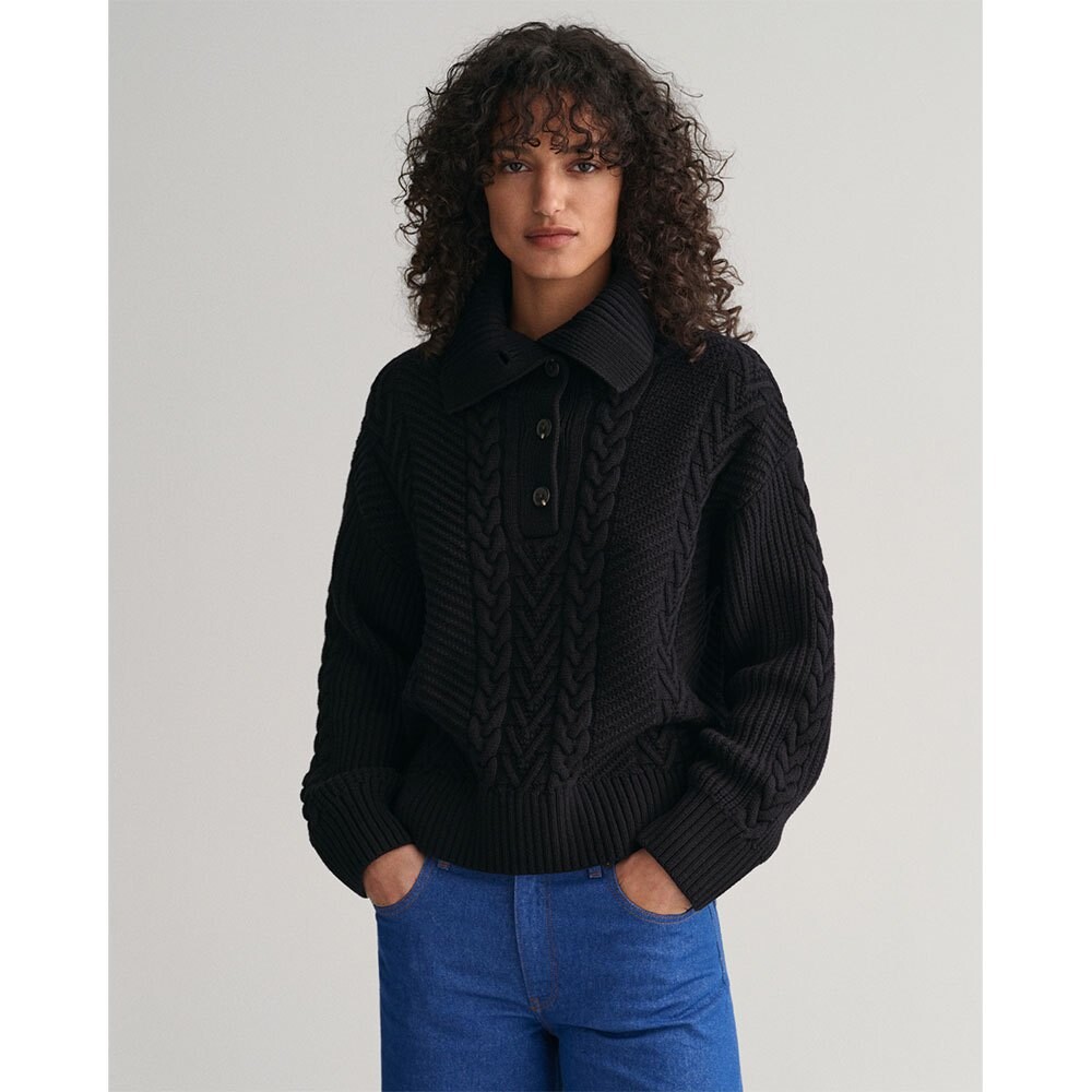 

Свитер Gant Cable Buttoned, черный