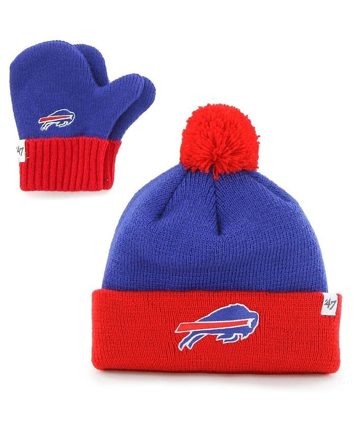 

Детская вязаная шапка унисекс Royal, Red Buffalo Bills Bam Bam с манжетами, комплект с помпоном и варежками '47 Brand, синий