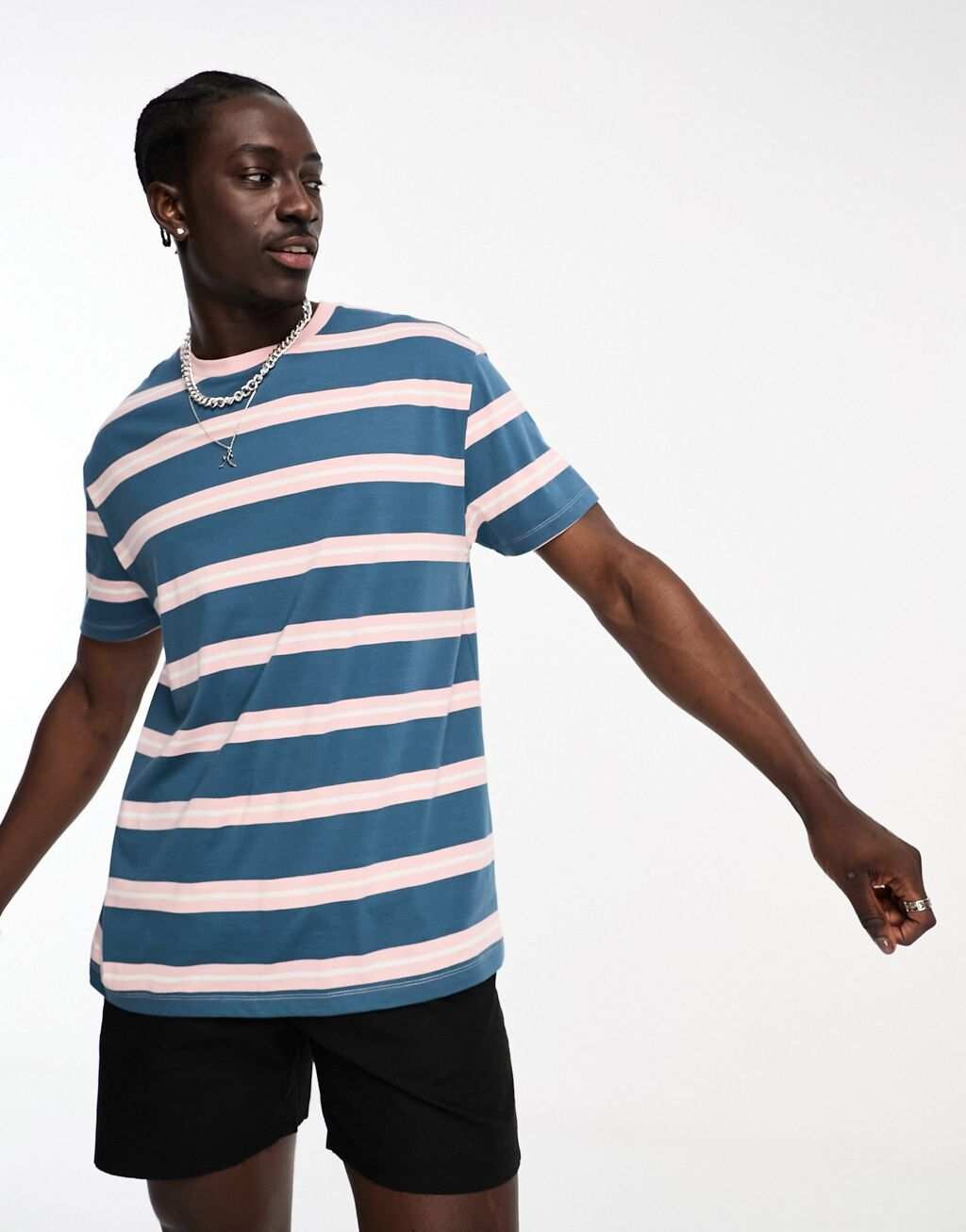 

Свободная футболка в бирюзовую и розовую полоску ASOS DESIGN, Розовый