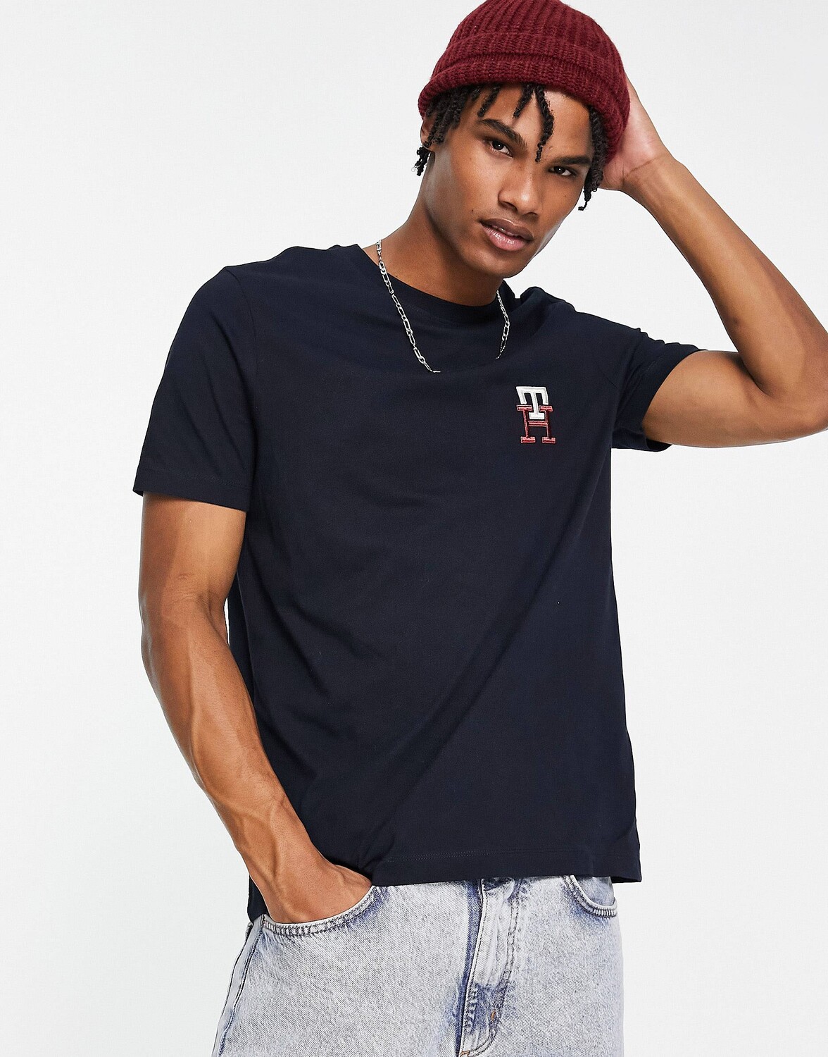 

Синяя футболка с монограммой и логотипом Tommy Hilfiger, Синий