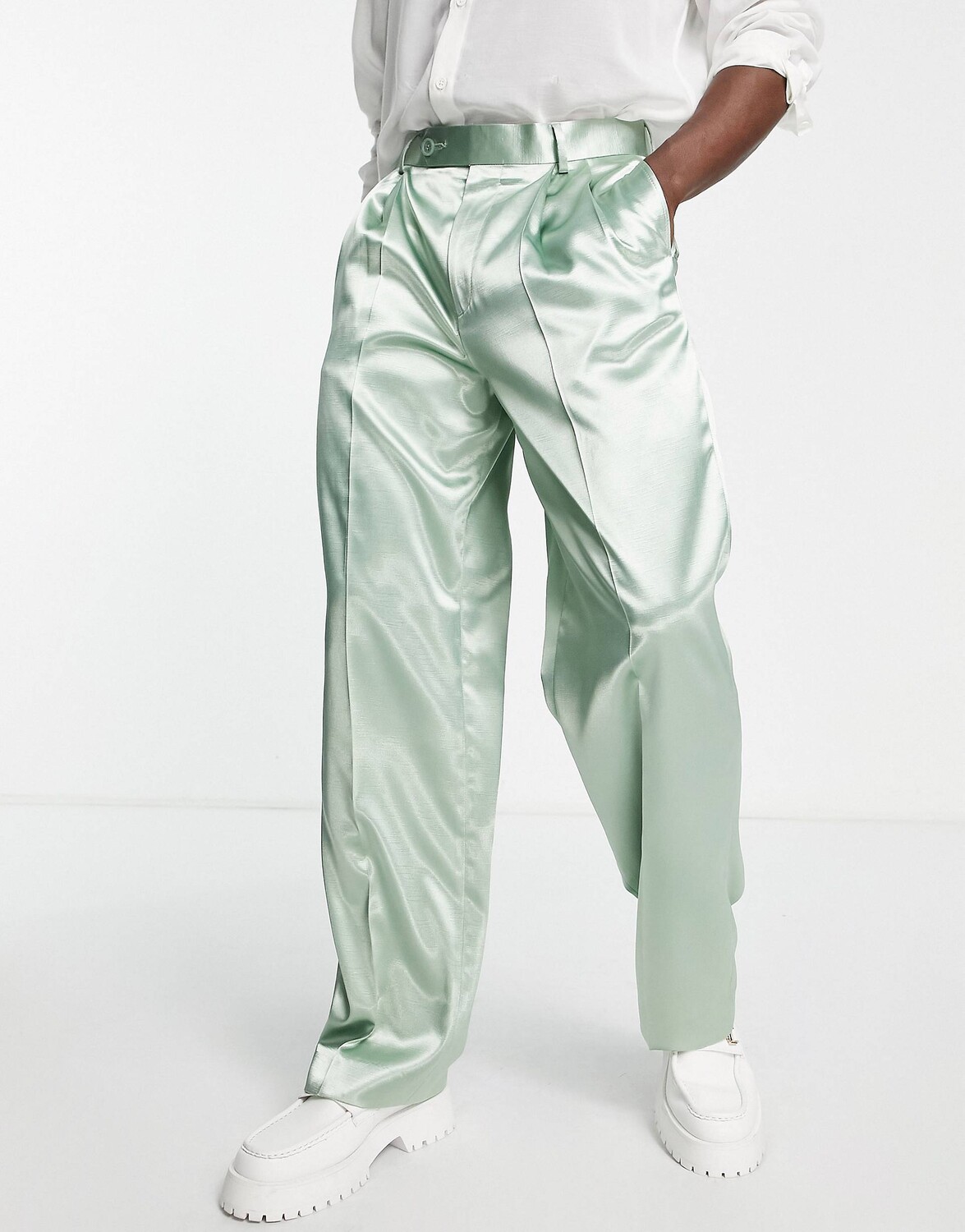 

Широкие брюки из фактурного атласа цвета шалфея ASOS DESIGN ASOS DESIGN