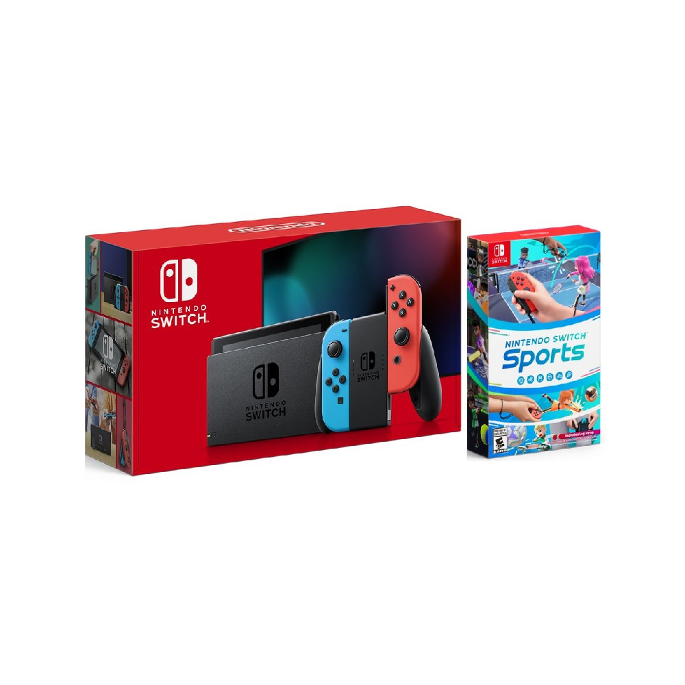 Игровая консоль Nintendo Switch с увеличенной АКБ, Neon Joy-Con + Nintendo Switch Sports, 64 ГБ, черный switch контроллер joy con левый неоновый синий