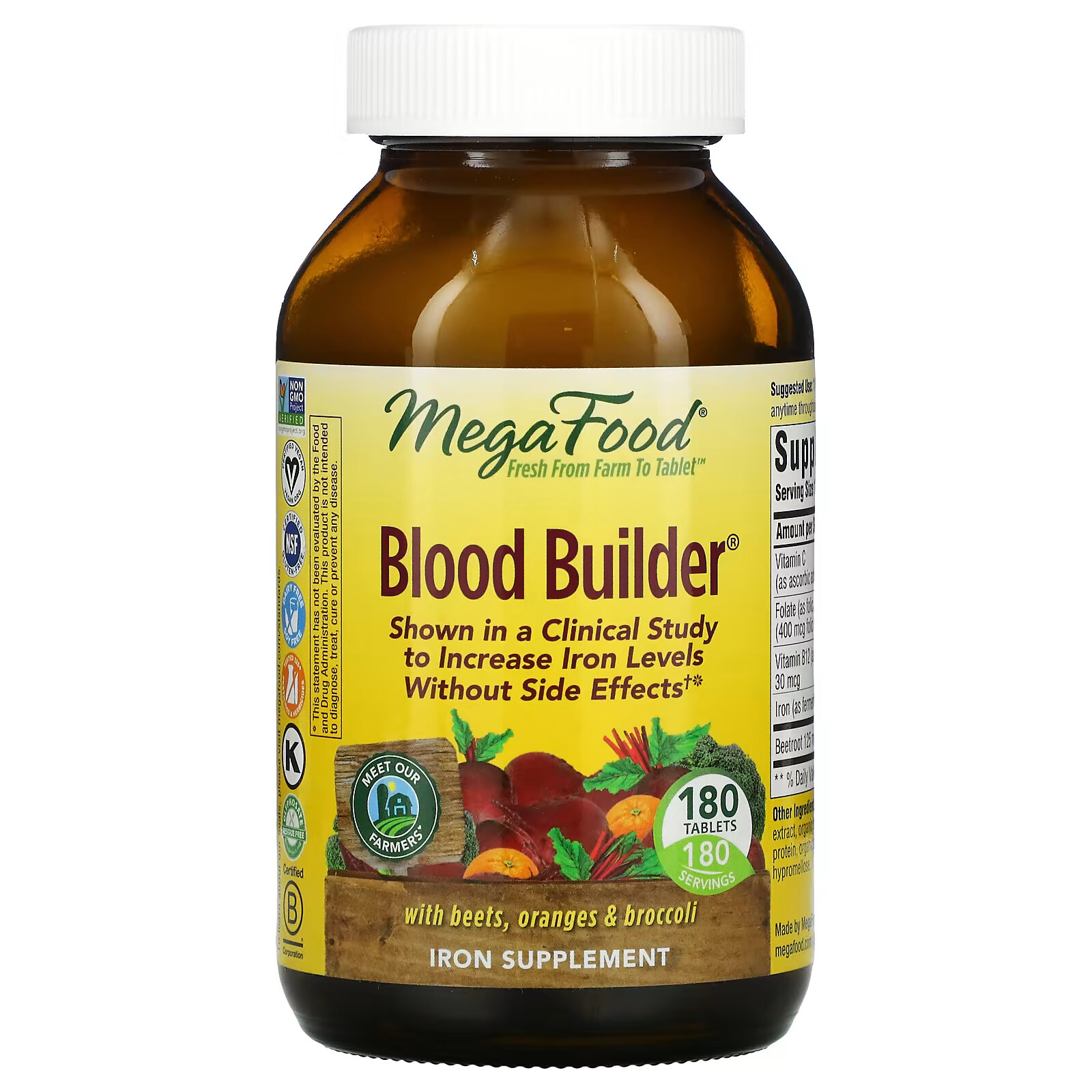 MegaFood, Blood Builder, 180 таблеток железо megafood blood builder iron 60 таблеток