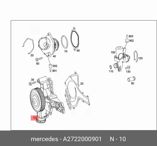 Помпа, водяной насос MB W204 MERCEDES-BENZ A2722000901 помпа водяной насос mercedes benz a2762001301