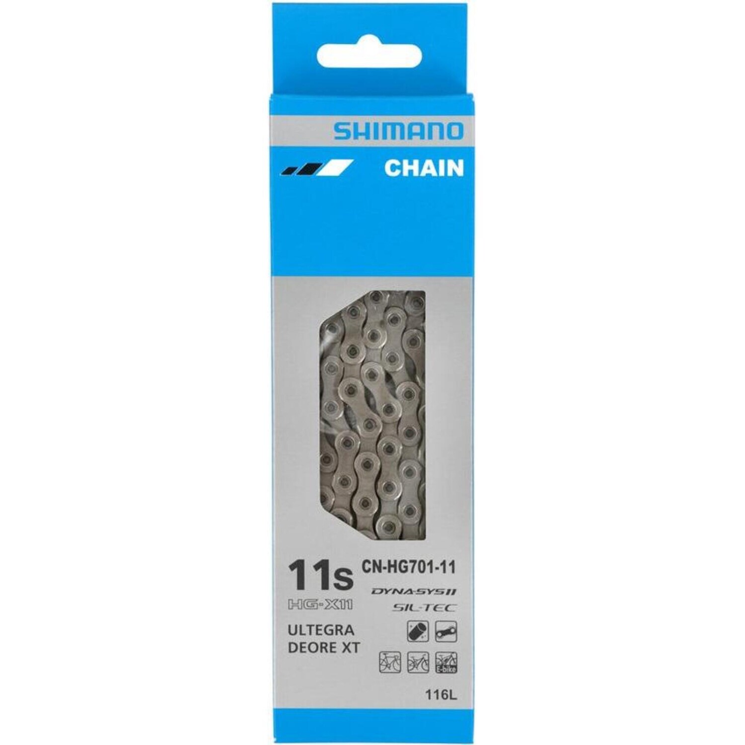 

Цепь CN-HG701-11 Ultegra XT 11-ступенчатая SHIMANO, серебро / серебро / серебро