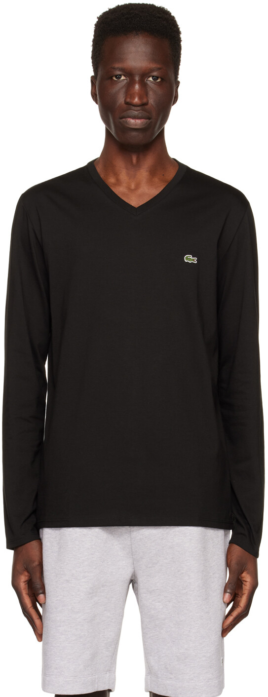 

Черная футболка с длинным рукавом с v-образным вырезом Lacoste, Черный