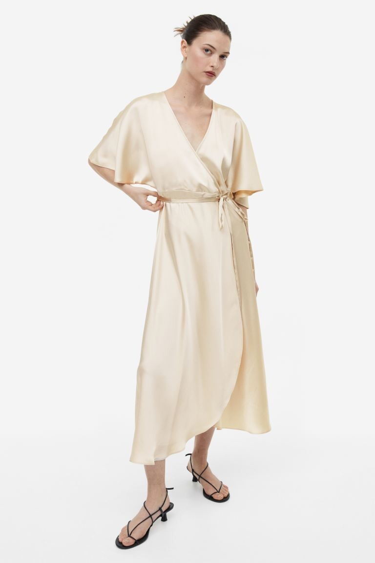 

Атласное платье с запахом H&M, светло-бежевый