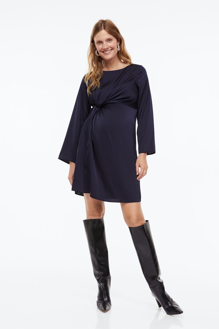 

MAMA Атласное платье с драпировкой H&M, военно-морской