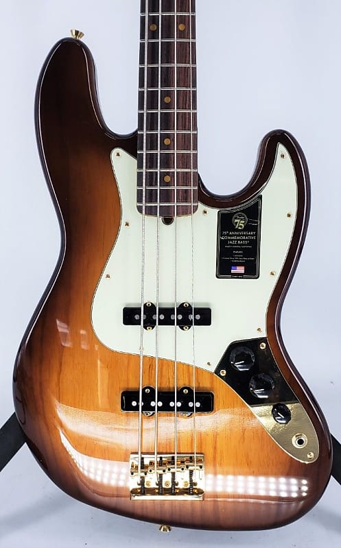 Памятный джазовый бас-гитара Fender 75th Anniversary 2-Color Bourbon Burst Ser # US21007858 017-7562-833 цена и фото