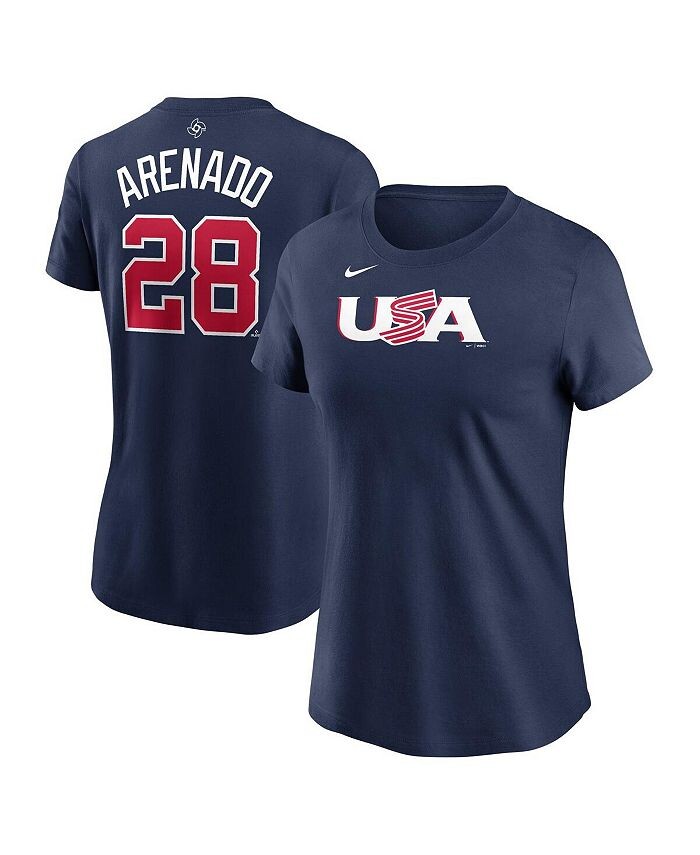 

Женская футболка Nolan Arenado Navy USA Baseball 2023 World Baseball Classic с именем и номером Nike, синий