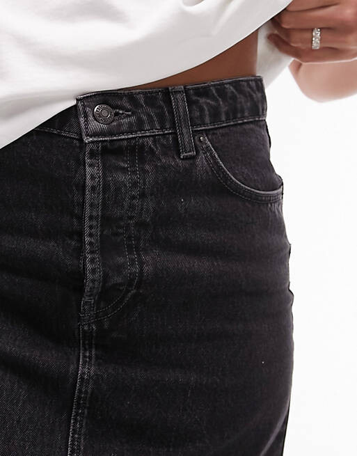 

Черная джинсовая юбка макси с низкой посадкой Topshop Tall