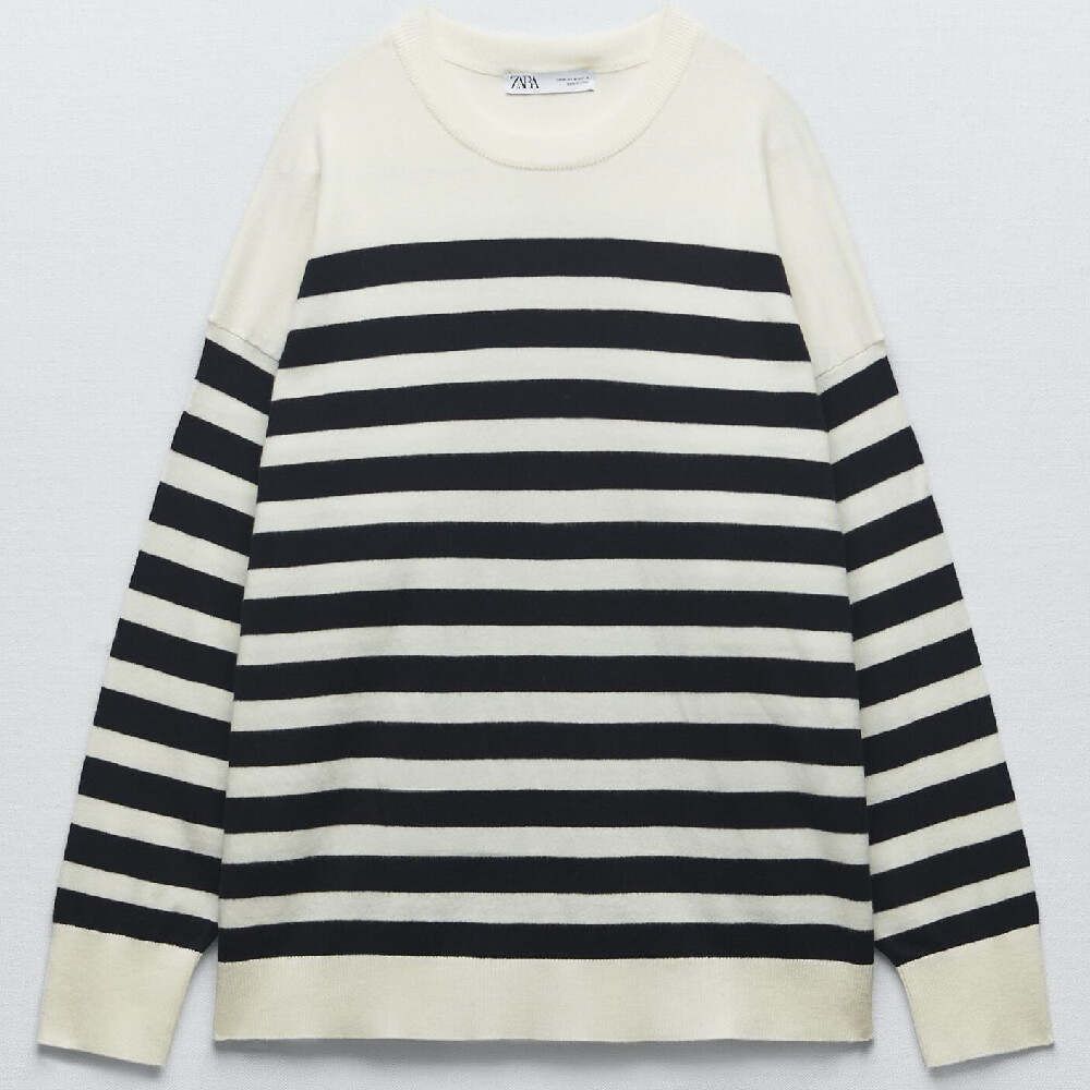 

Свитер Zara Striped Knit, черный/белый