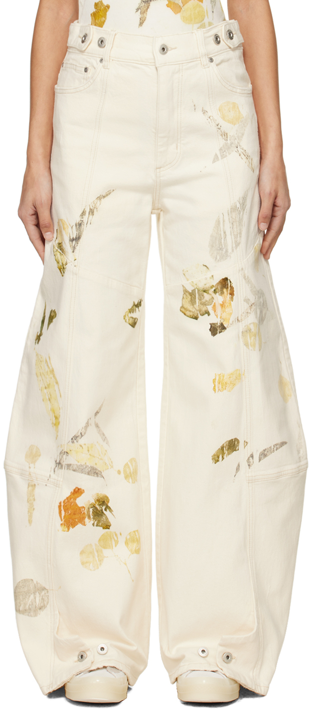 Бело-белые джинсы с пятью карманами Feng Chen Wang