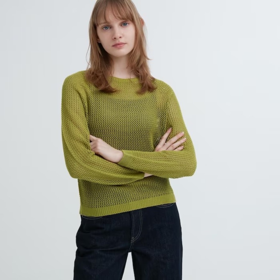 Джемпер Uniqlo Knit Seamless, зеленый джемпер uniqlo 3d knit seamless mesh crew neck черный