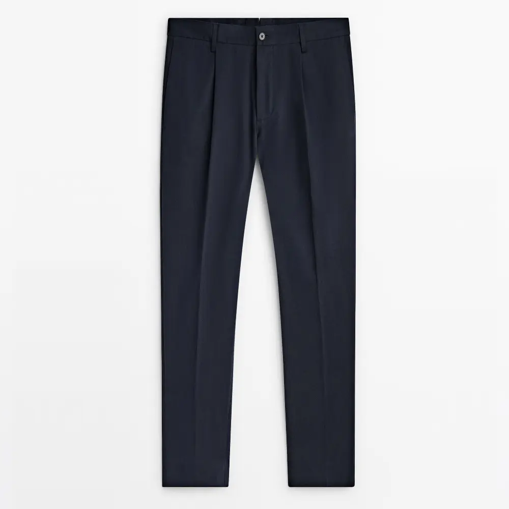 

Брюки Massimo Dutti Cotton Blend Darted - Studio, темно-синий