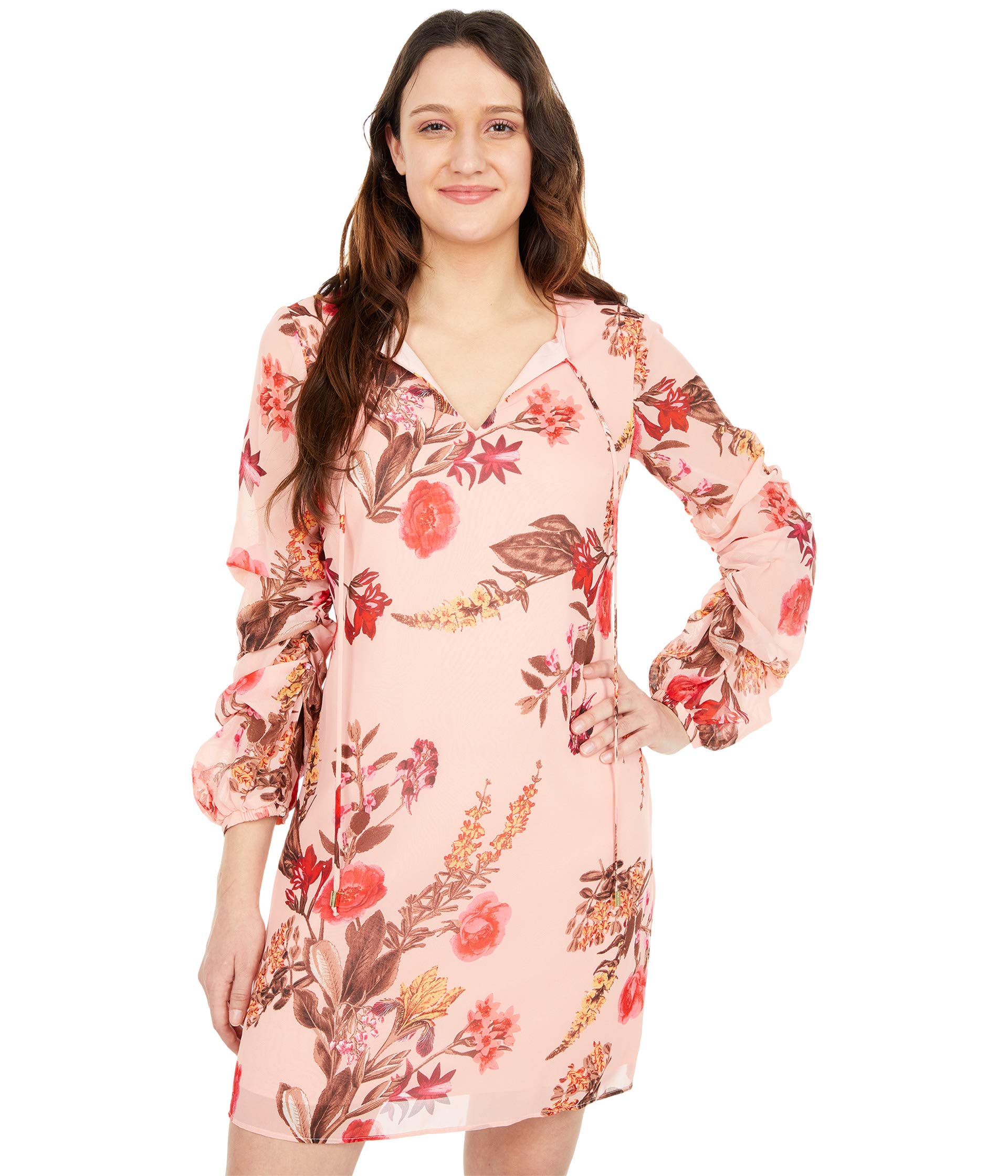 Платье Vince Camuto, Printed Chiffon Float with Self Cording and Ruched Sleeve лоферы vince davis цвет catalina blush leather