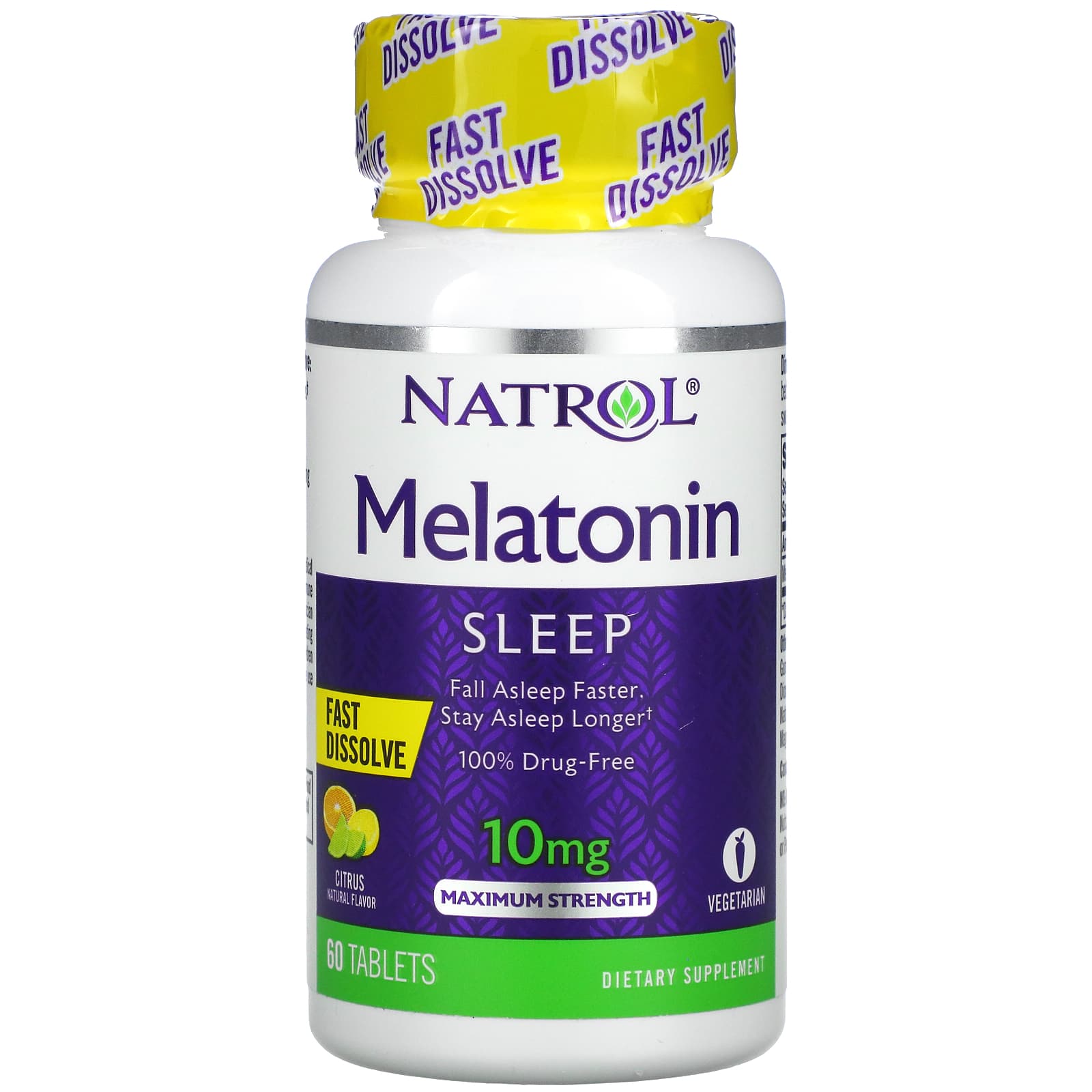Мелатонин Natrol быстрорастворимый, максимальная эффективность, цитрусовые, 60 таблеток