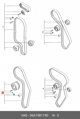Ремонтный комплект зубчатого ремня с нат BELT, TIMING WITH ROLLERS 06A198119D VAG клапан грм ae арт v91407
