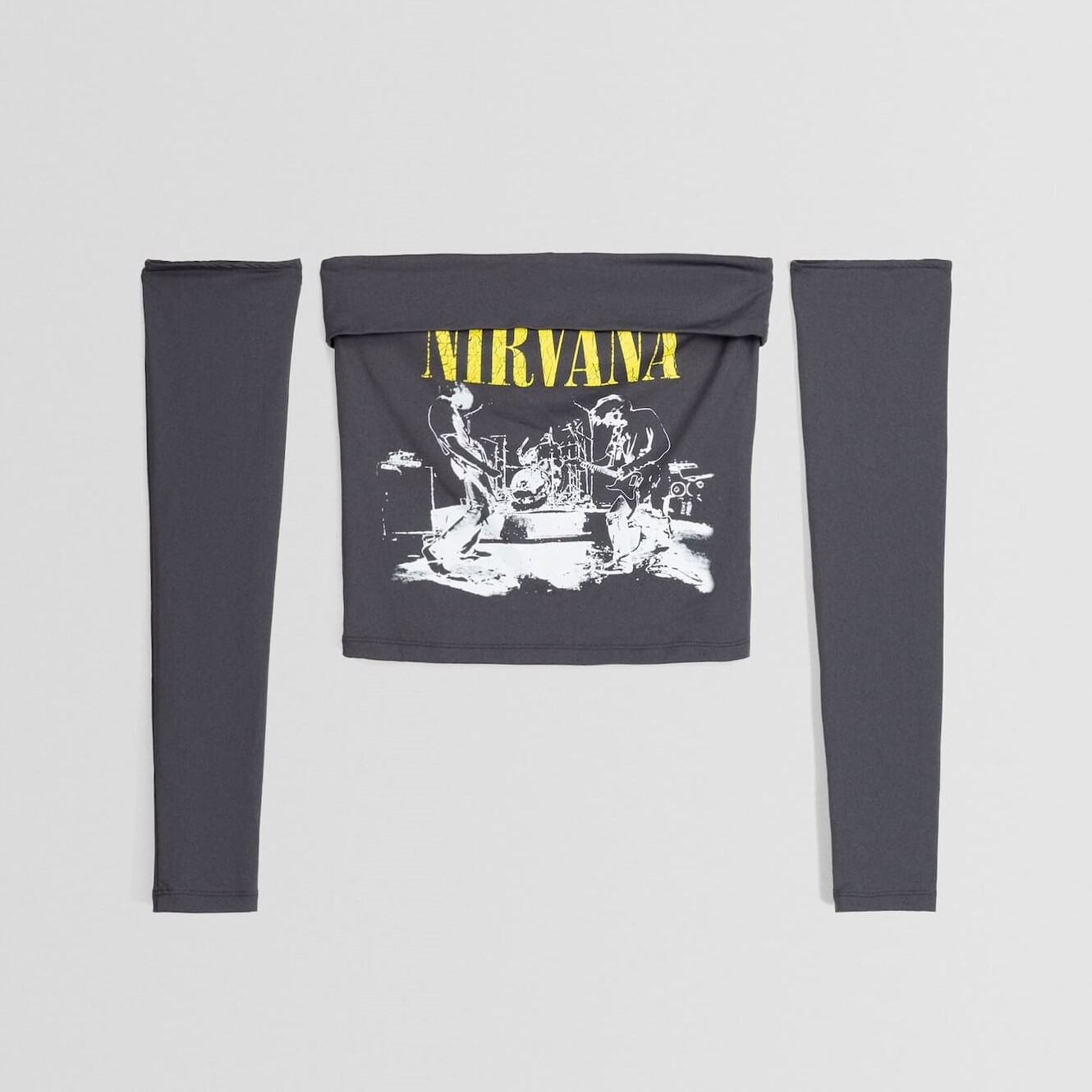 

Топ Bershka Nirvana Print Long Sleeve, темно-серый