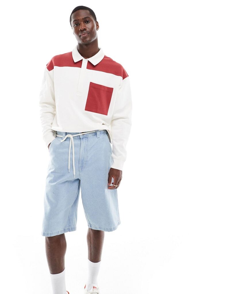 

Бело-красная толстовка-поло в стиле колор-блок ASOS DESIGN