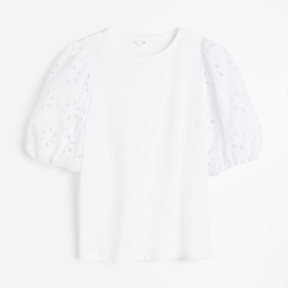 Топ H&M Eyelet Embroidered Sleeves, белый свитшот с круглым вырезом из мольтона с английской вышивкой 3 мес 60 см красный