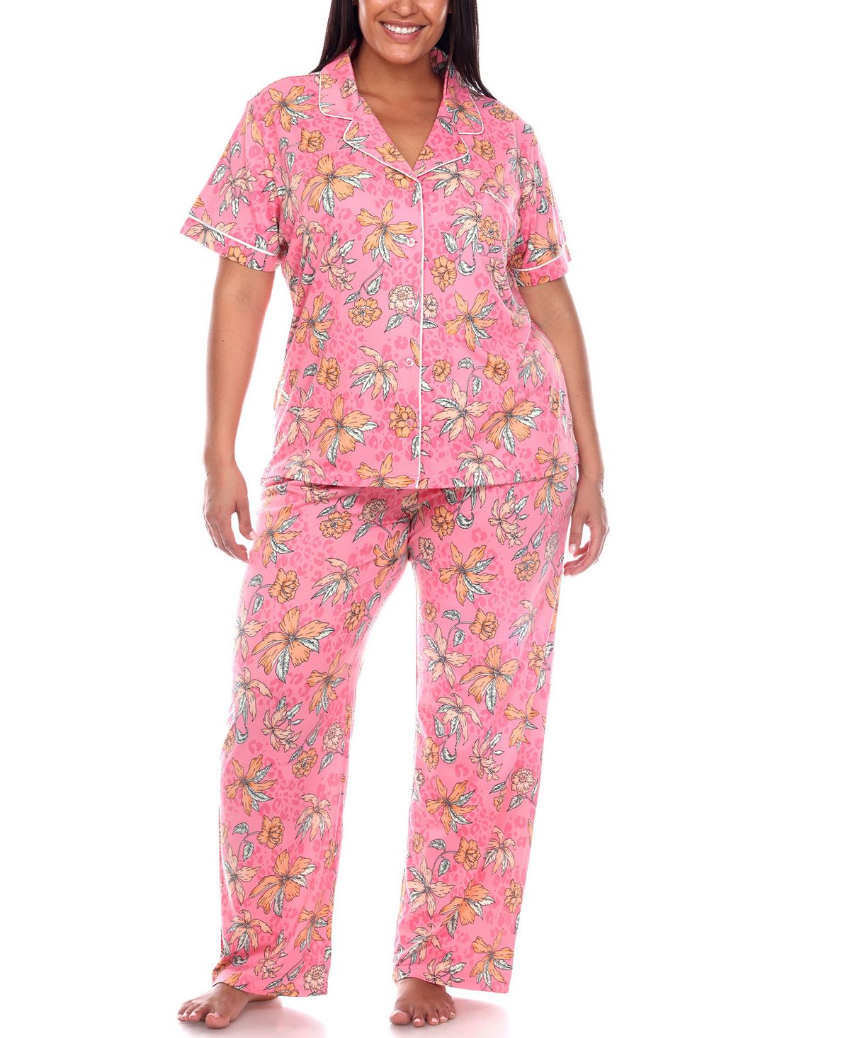 Плюс размер брюки с короткими рукавами тропический пижамный комплект, 2 предмета White Mark, мульти комплект пижамный с короткими рукавами climatyl xl синий