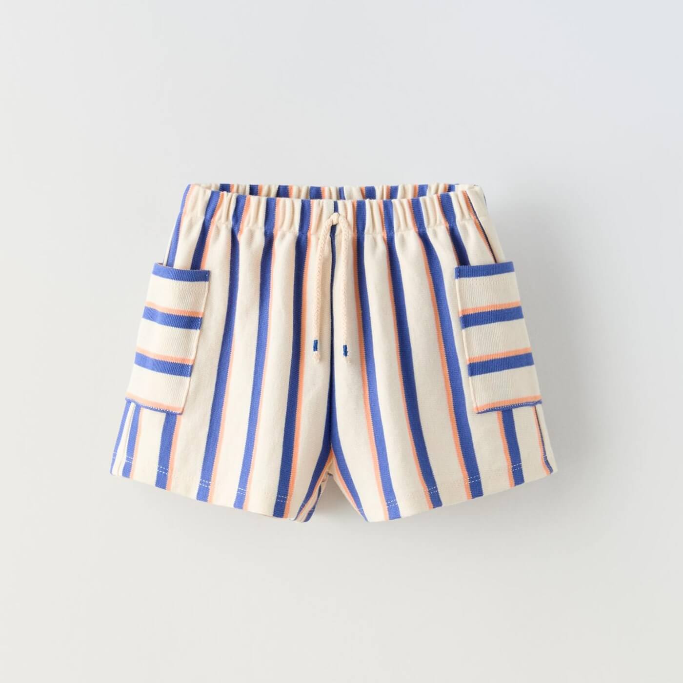 Шорты-бермуды Zara Summer Camp Striped Pockets, синий/бежевый