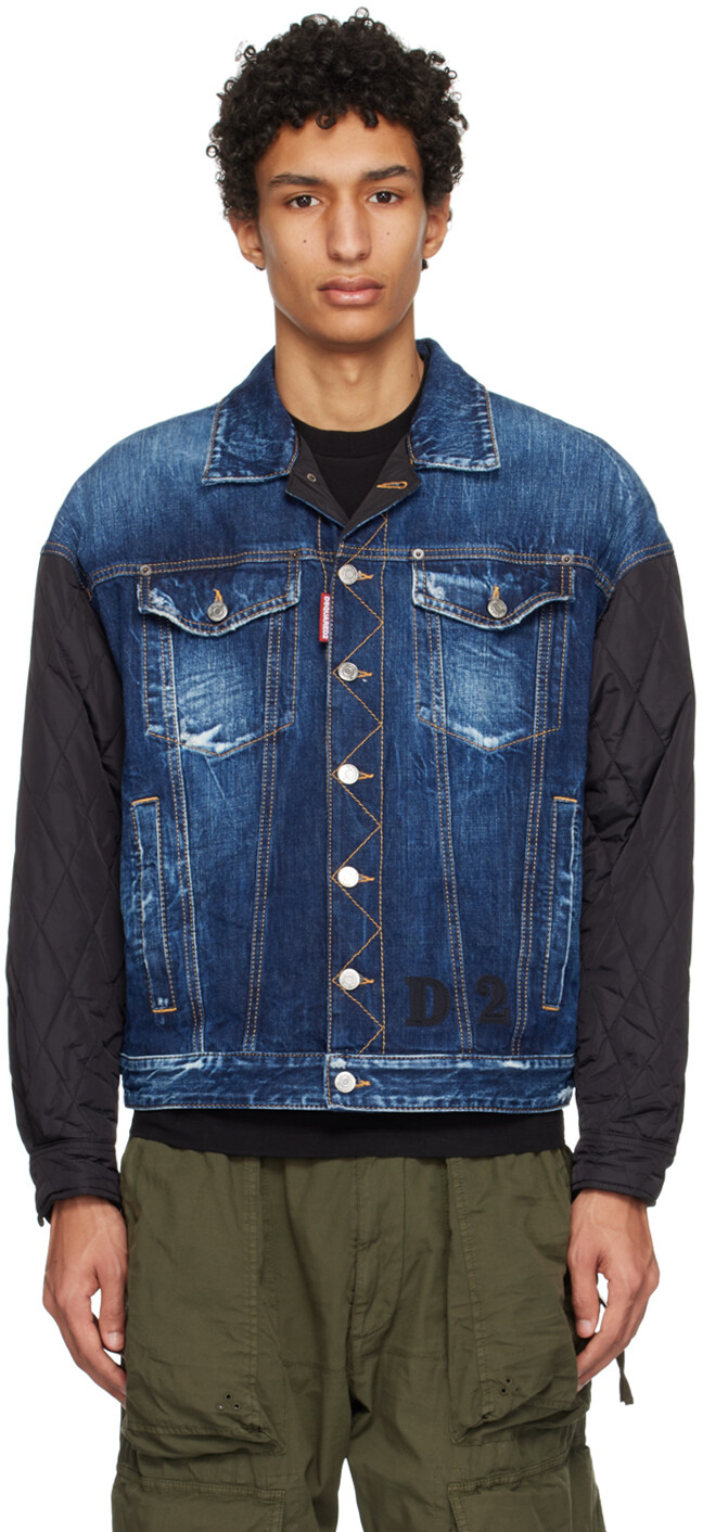 

Сине-черная джинсовая куртка с заниженными плечами Dsquared2, Черный