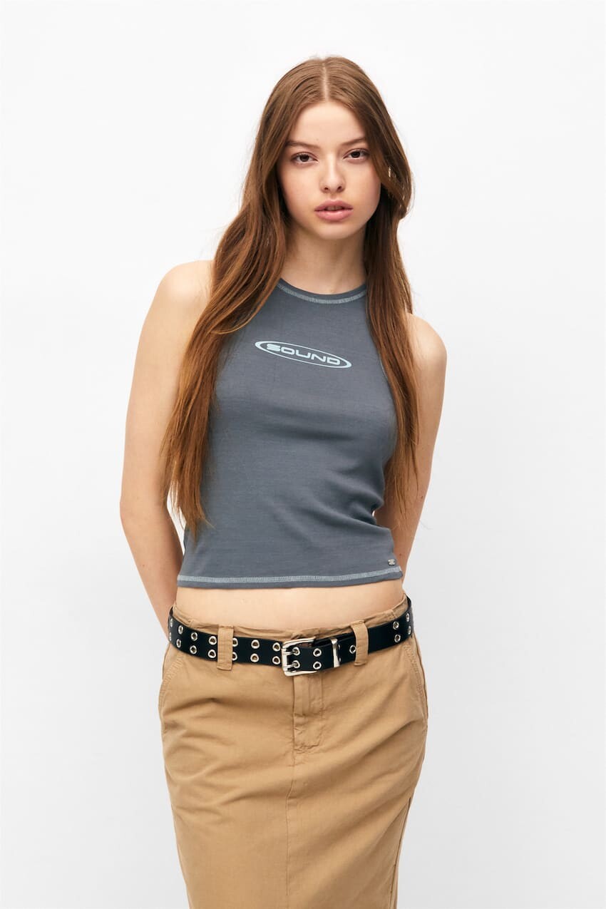 

Майка с принтом Pull&Bear, блеский черный
