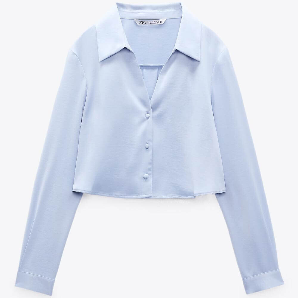 

Рубашка Zara Cropped Satin, светло-голубой