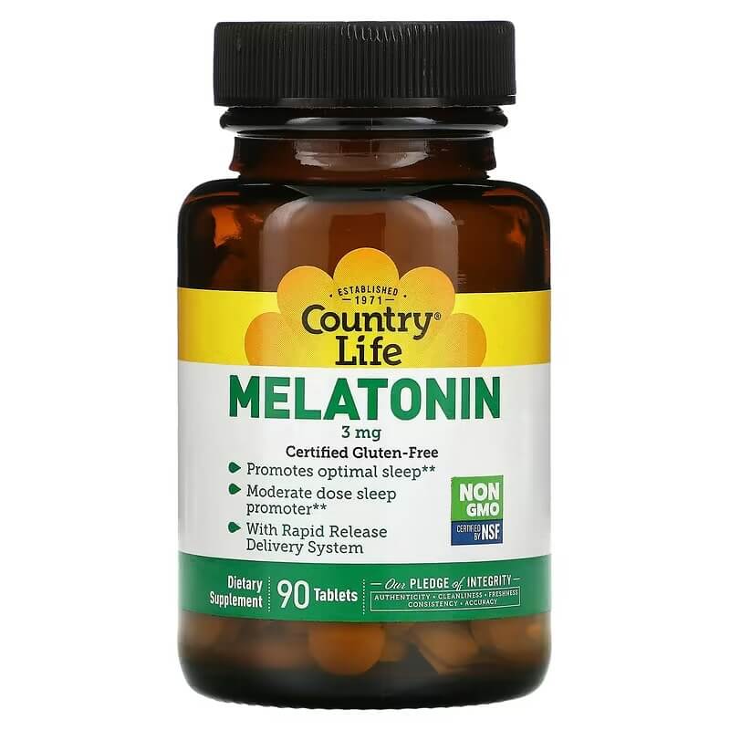 Мелатонин Country Life 3 мг, 90 таблеток омега 3 country life 90 таблеток