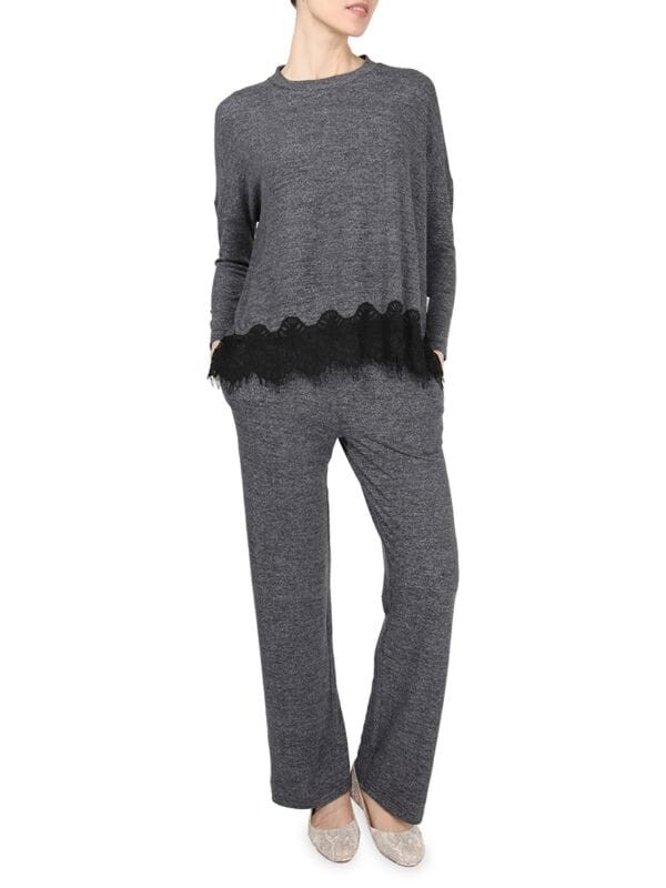 

Комплект Memoi из 2 предметов: топ и брюки с кружевной кромкой, charcoal