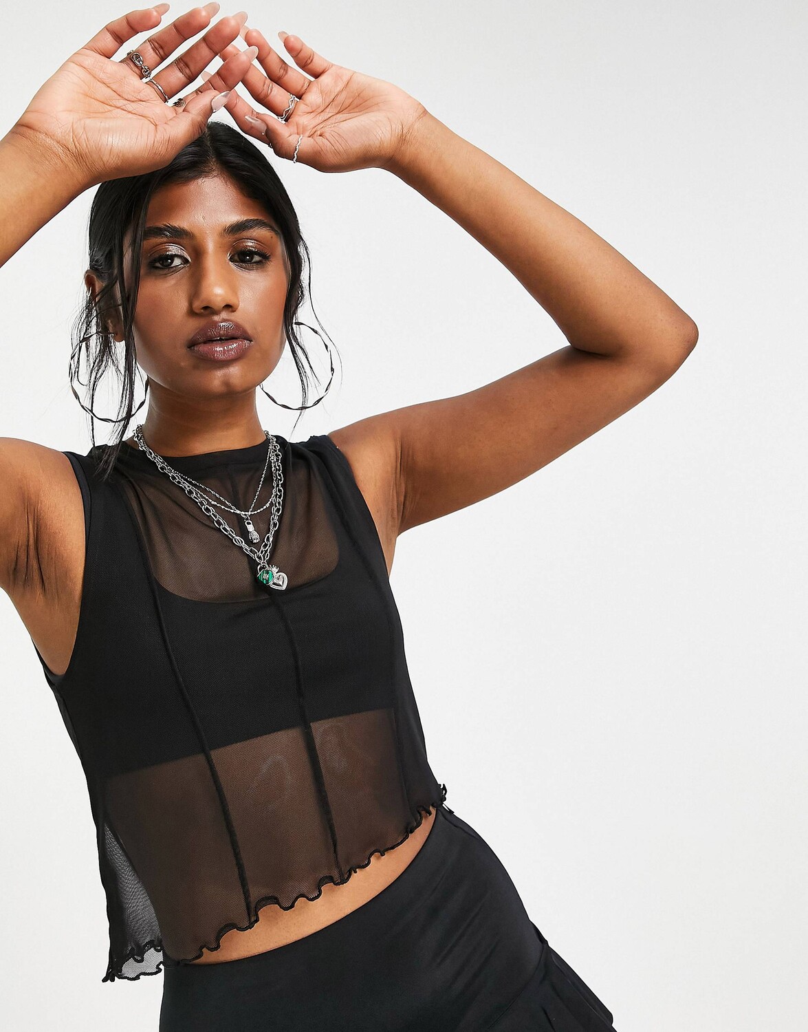 

Черный сетчатый топ без рукавов со швами ASOS DESIGN - BLACK
