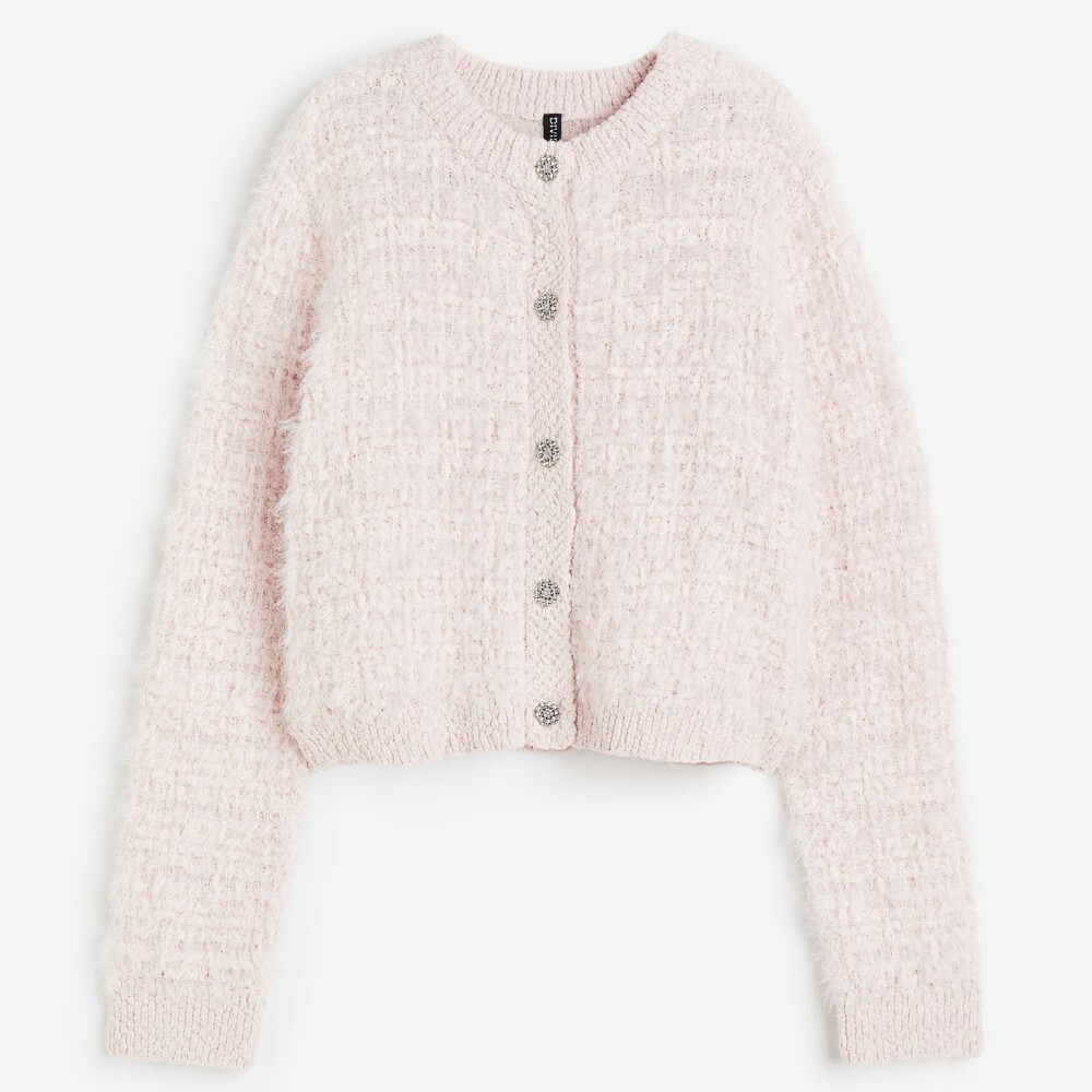 

Кардиган H&M Rhinestone-button Fluffy-knit, светло-розовый