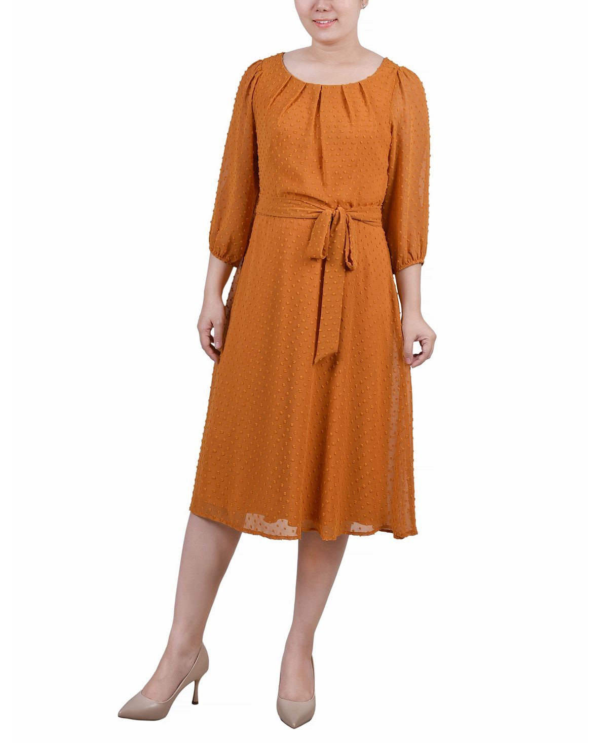 Миниатюрное платье в горошек с заколками на рукавах 3/4 NY Collection, мульти миниатюрная длинная юбка с поясом на талии ny collection мульти