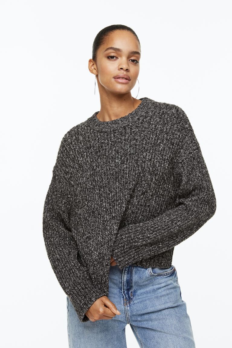 

Свитер оверсайз в рубчик H&M, черный меланж