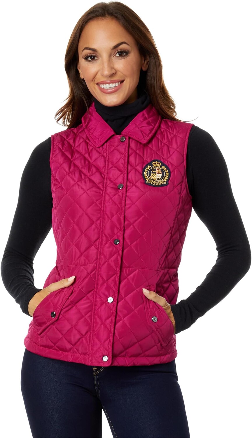 

Жилет Recycled Quilt Vest with Crest LAUREN Ralph Lauren, цвет Fuchsia Berry