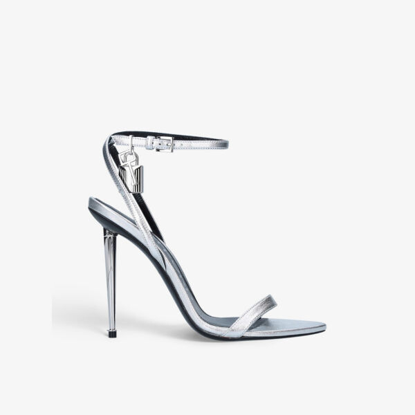 

Кожаные босоножки на каблуке с замком Tom Ford, серебряный
