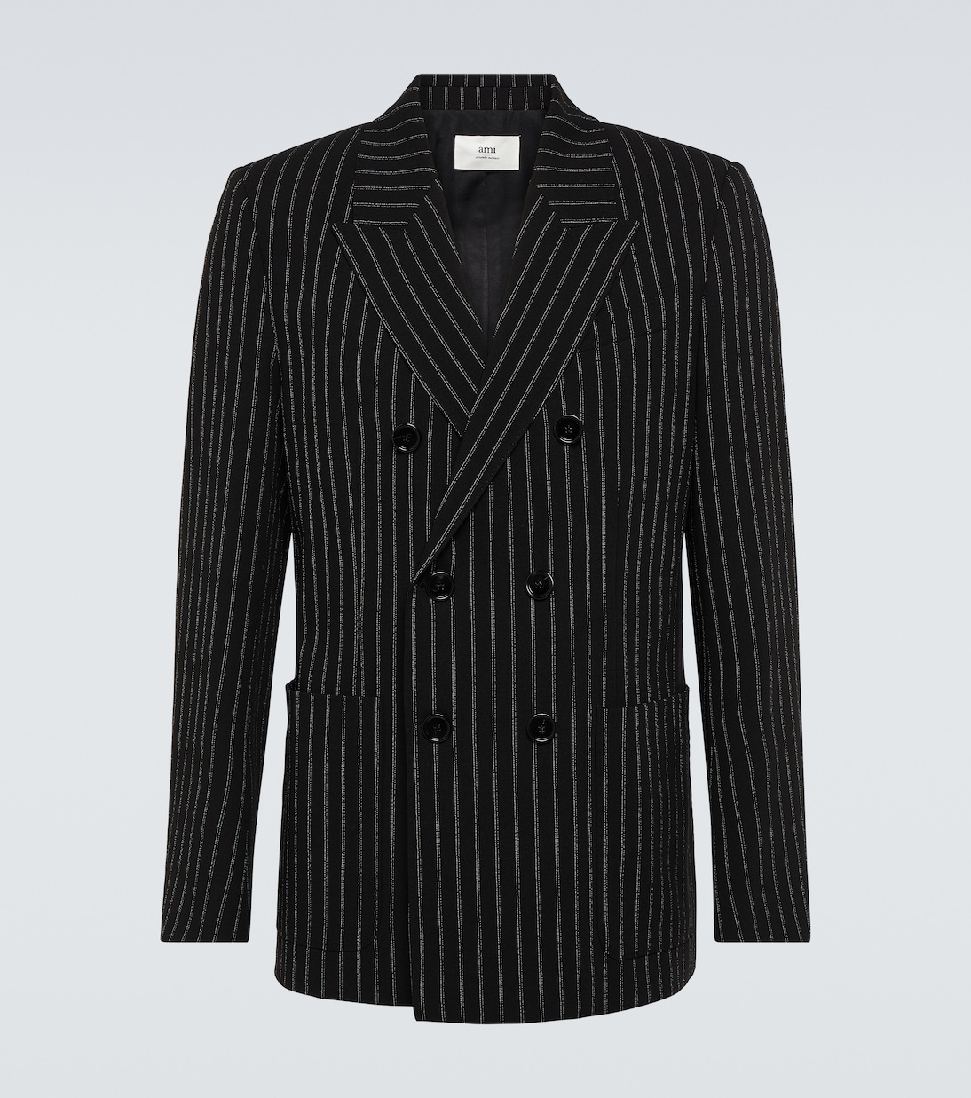 Двубортный шерстяной пиджак в тонкую полоску Ami Paris, черный